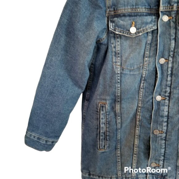 Denim Winter Coat Women's 6 Lined Denim Faux Fur Lined Mid Length Jacket - Picture 2 of 9